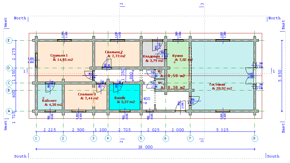 The wooden loghouse project  D105.  Ground floor plan.