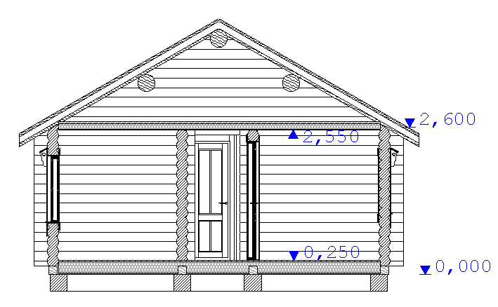 Проект одноэтажного деревянного дома D105.  Сечение 1