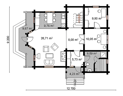 The project of log house D160.  Ground floor plan.
